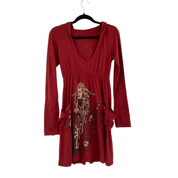 Key Closet Medusa Red Graphic Y2K Hooded V Neck Dress Large NWOT - Picture 1 of 11